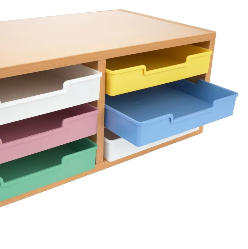 Really Good Stuff® Oak 6-Slot Mail Center With Bold Vibes Trays - 1 mail center, 6 trays