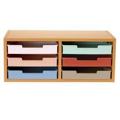 Really Good Stuff® Oak 6-Slot Mail Center With Trays Boho Colors - 1 mail center, 6 trays