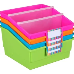 Really Good Stuff® Picture Book Library Bins With Dividers - Neon Set Of 4