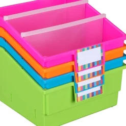 Really Good Stuff® Picture Book Library Bins With Dividers - Neon Set Of 4