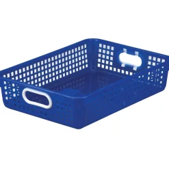 Really Good Stuff® Teacher Standing Desk With Baskets - Blue
