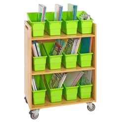 Really Good Stuff® Three Tier Shelf Storage with Neon Green Durable Book & Binder Holders