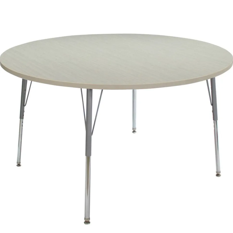 48" Round Activity Table with Adjustable Swivel Glide Legs - Sanddrift/Silver