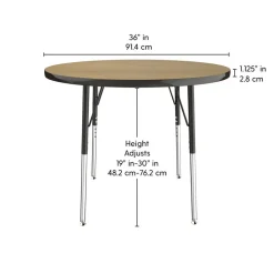 36" Round Activity Table with Adjustable Swivel Glide Legs - Pasadena Oak/Black