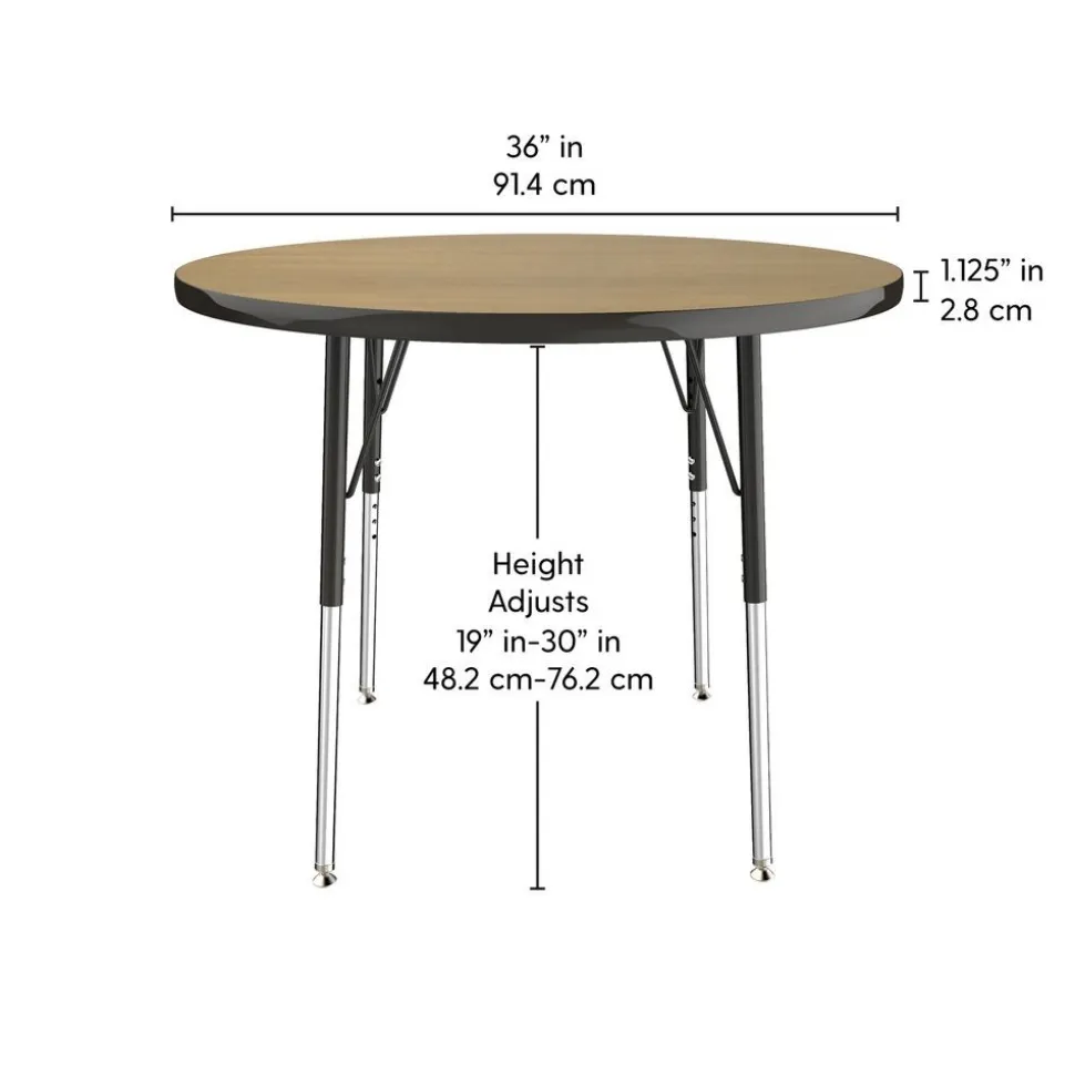 36" Round Activity Table with Adjustable Swivel Glide Legs - Pasadena Oak/Black