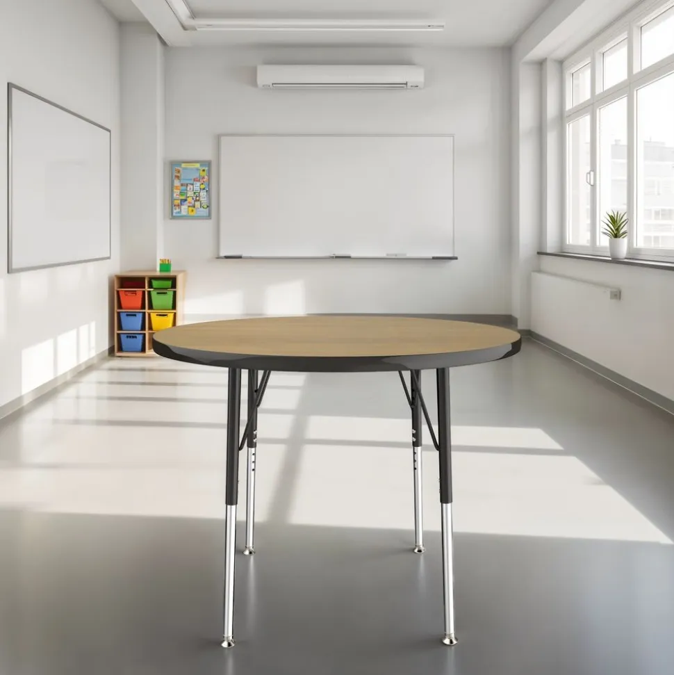 36" Round Activity Table with Adjustable Swivel Glide Legs - Pasadena Oak/Black