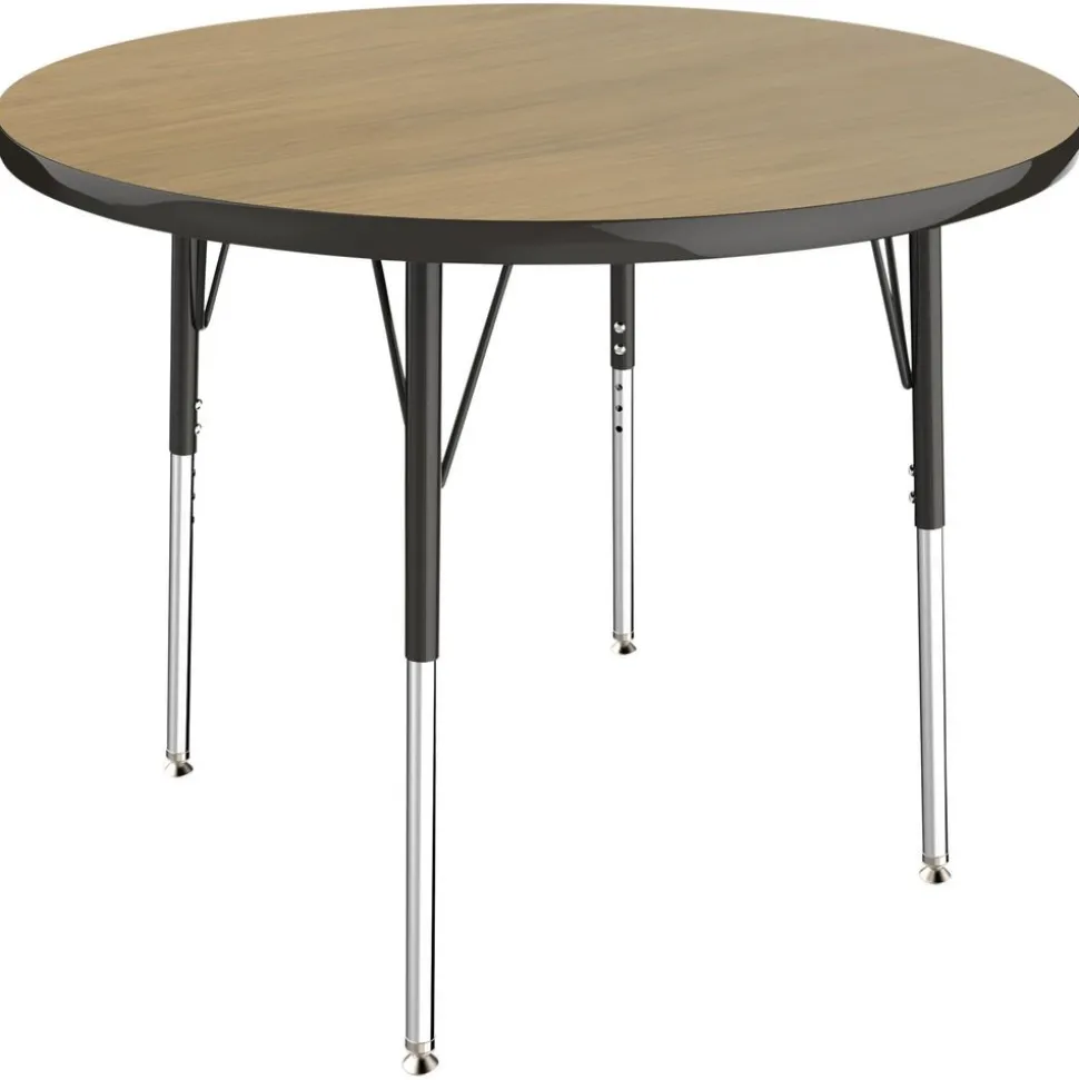 36" Round Activity Table with Adjustable Swivel Glide Legs - Pasadena Oak/Black