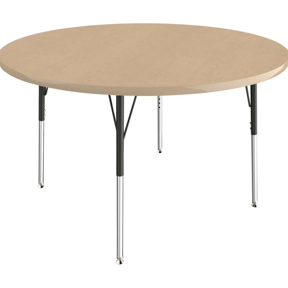 48" Round Activity Table with Adjustable Swivel Glide Legs - Maple/Maple