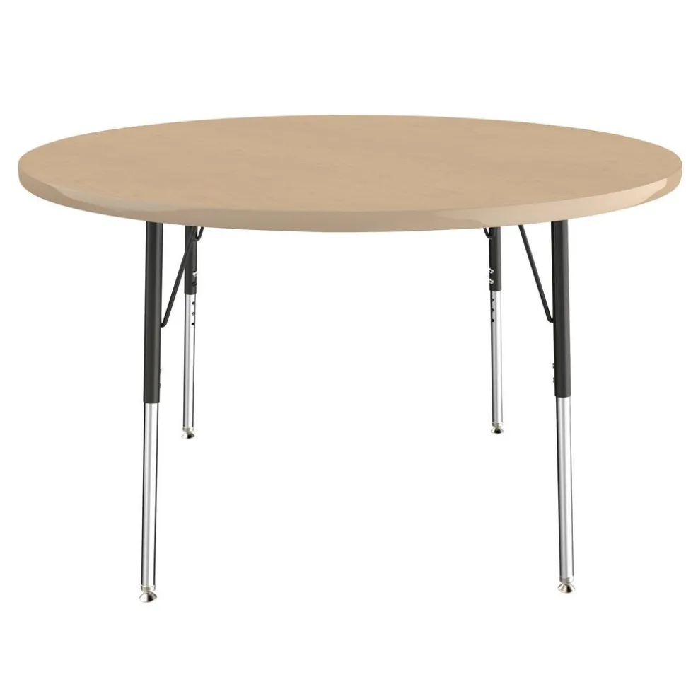48" Round Activity Table with Adjustable Swivel Glide Legs - Maple/Maple