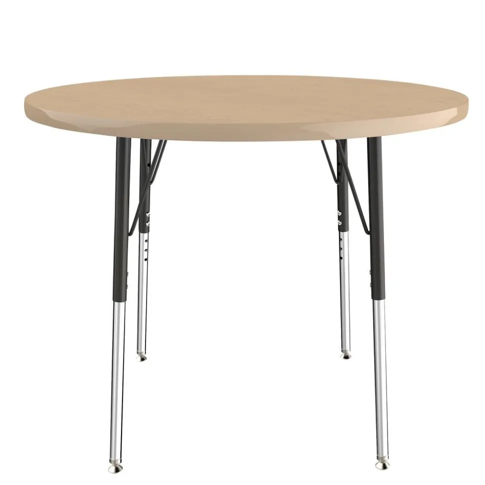 48" Round Activity Table with Adjustable Swivel Glide Legs - Maple/Maple