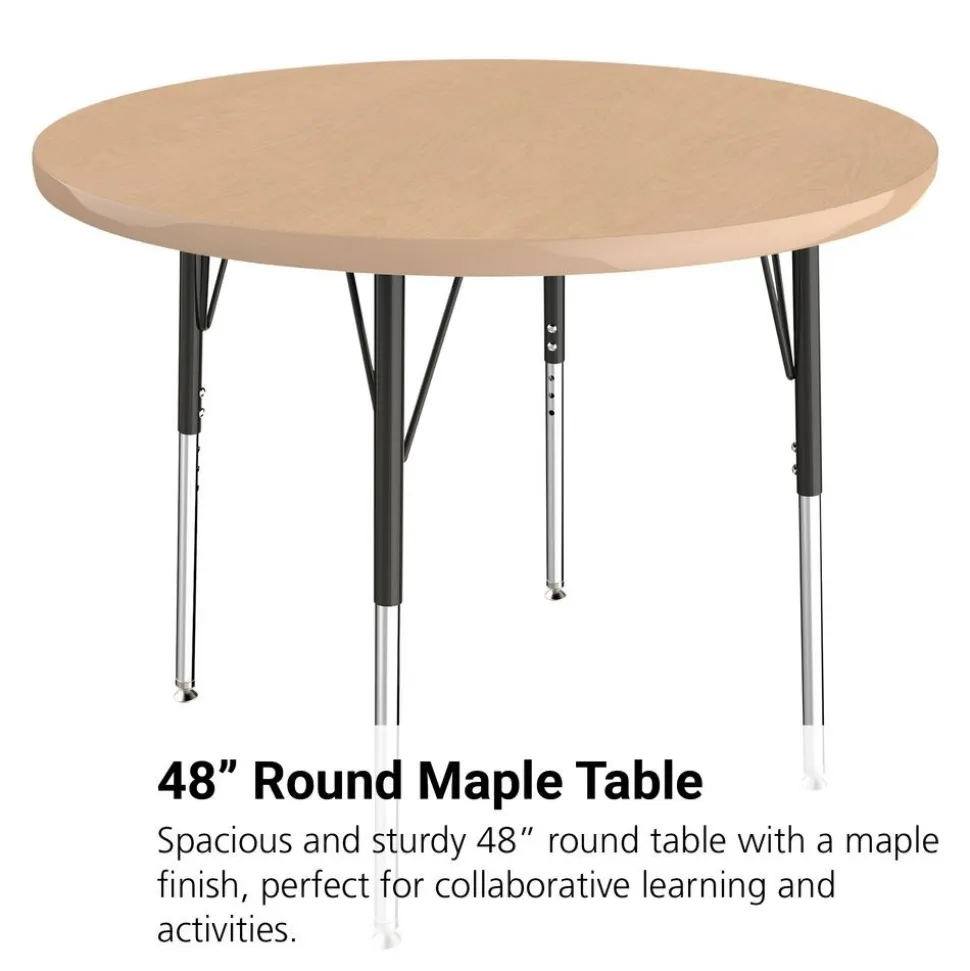 48" Round Activity Table with Adjustable Swivel Glide Legs - Maple/Maple
