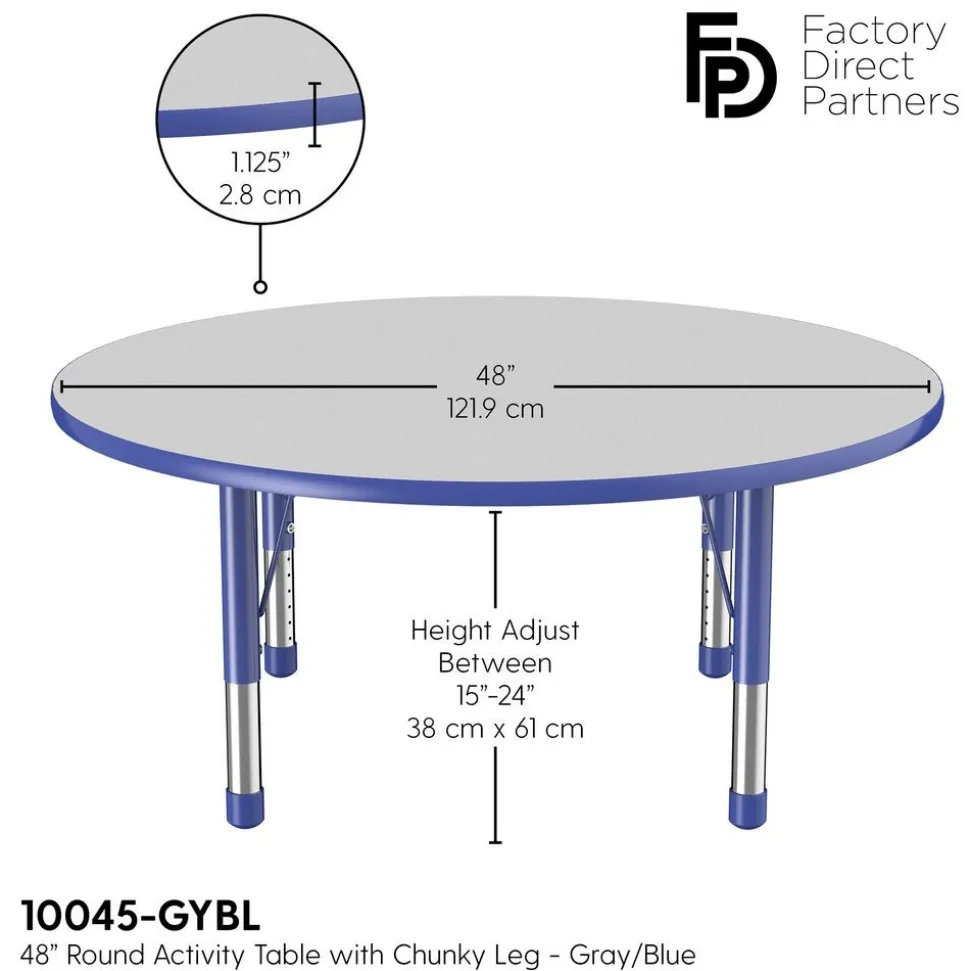 48" Round Activity Table with Adjustable Chunky Legs - Gray/Blue
