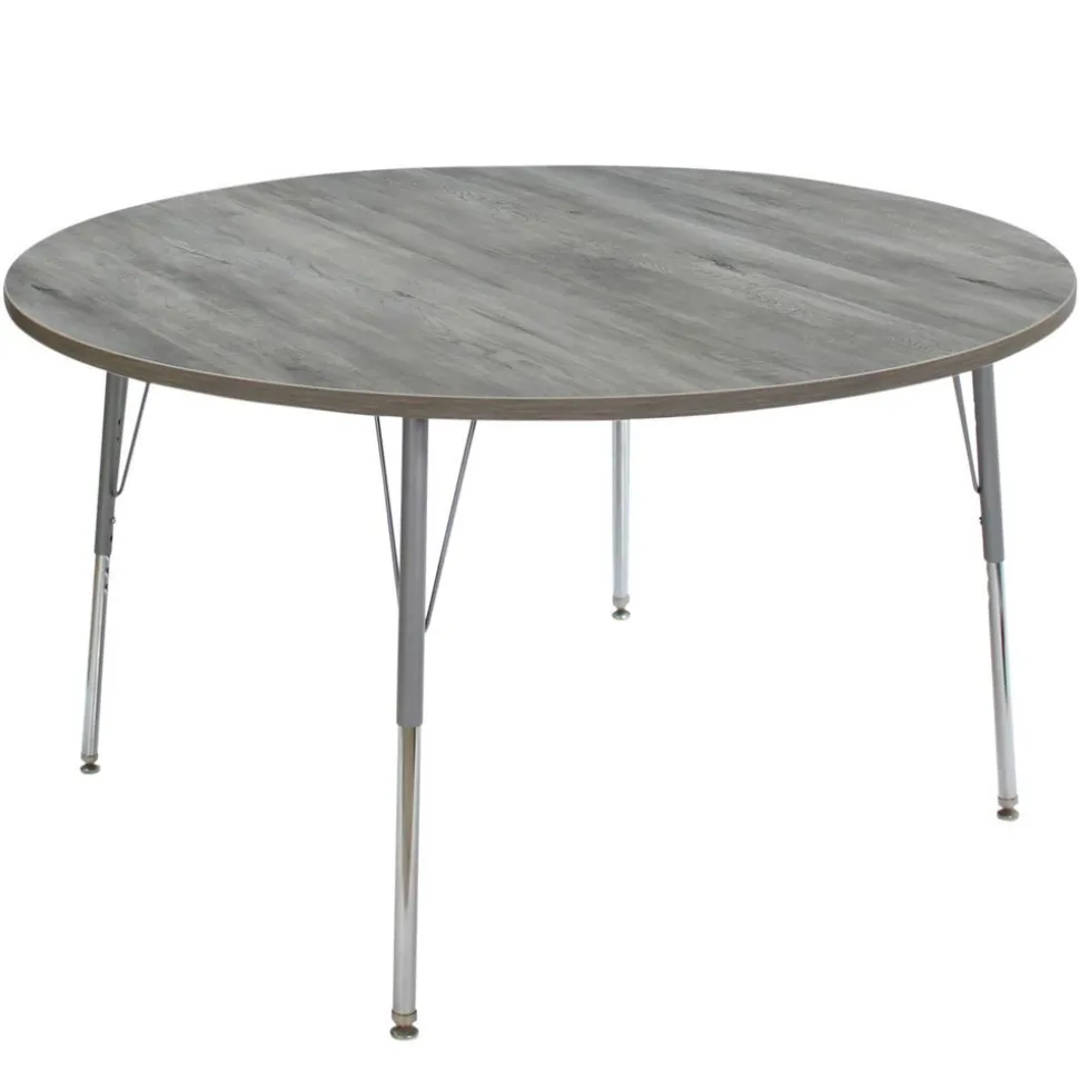 48" Round Activity Table with Adjustable Swivel Glide Legs - Light Gray Wood/Silver