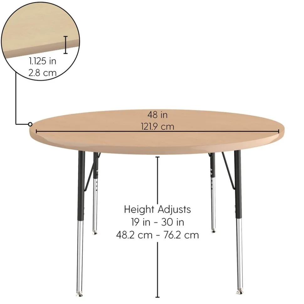 48" Round Activity Table with Adjustable Swivel Glide Legs - Light Gray Wood/Silver