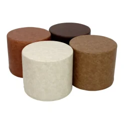 18" Round Ottoman 16" Height Distressed, 4-Piece - Distressed Assorted