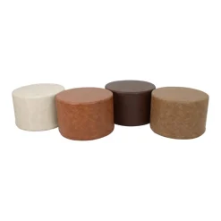 18" Round Ottoman 12" Height Distressed, 4-Piece - Distressed Assorted