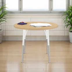36" Round Thermofused Woodgrain Activity Table with Adjustable Standard Legs - Maple/White