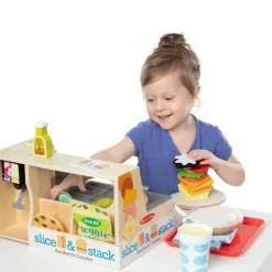 Slice & Stack Wooden Sandwich Counter with Deli Slicer