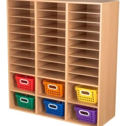 27-Slot Mail And Supplies Center With 6 Cubbies And Baskets - 6 Colors