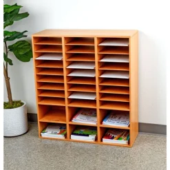 27-Slot Mail And Supplies Center With 6 Cubbies And Baskets - 6 Colors