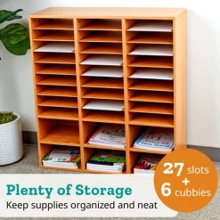 27-Slot Mail & Supplies Center With 6 Cubbies - Oak