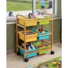 Small Bamboo Book Browser Cart with 6 Tubs- Vibrant Cool