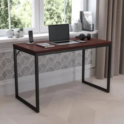 Tiverton Industrial Modern Desk - Commercial Grade Office Computer Desk and Home Office Desk - 47" Long (Mahogany/Black)