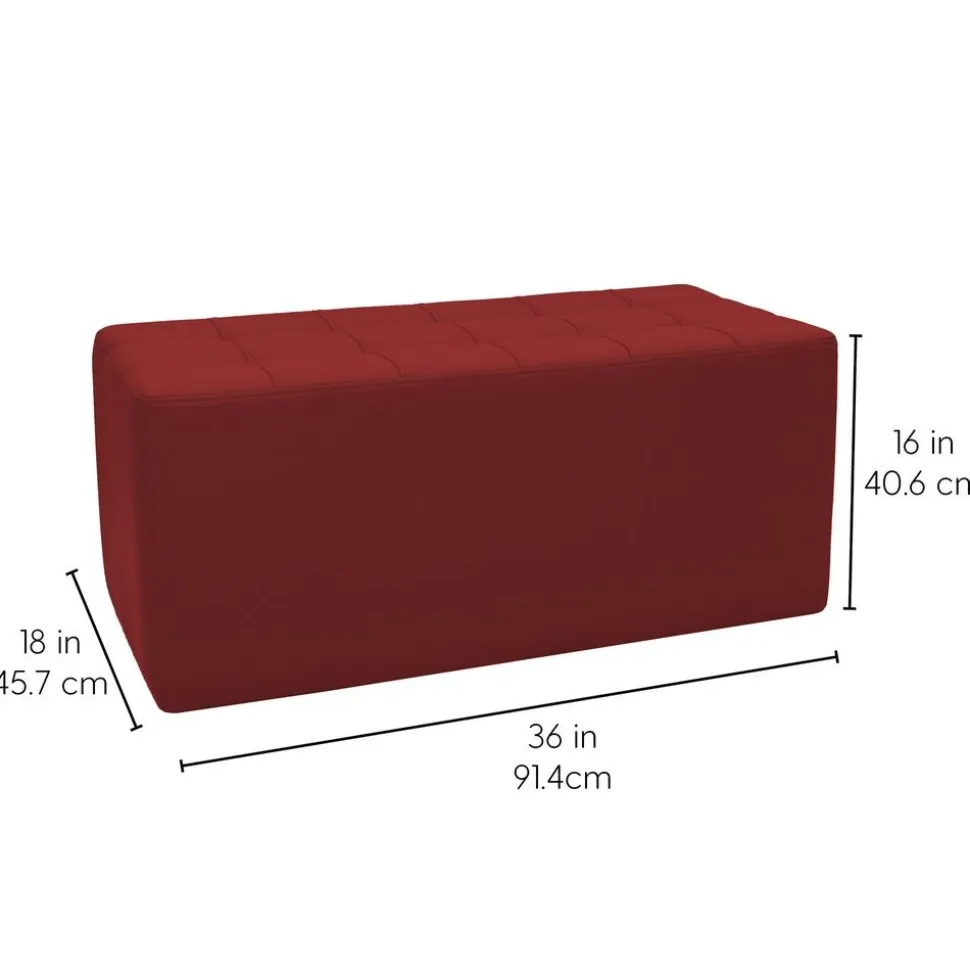 Tufted Rectangle Ottoman 16" Height-Crimson