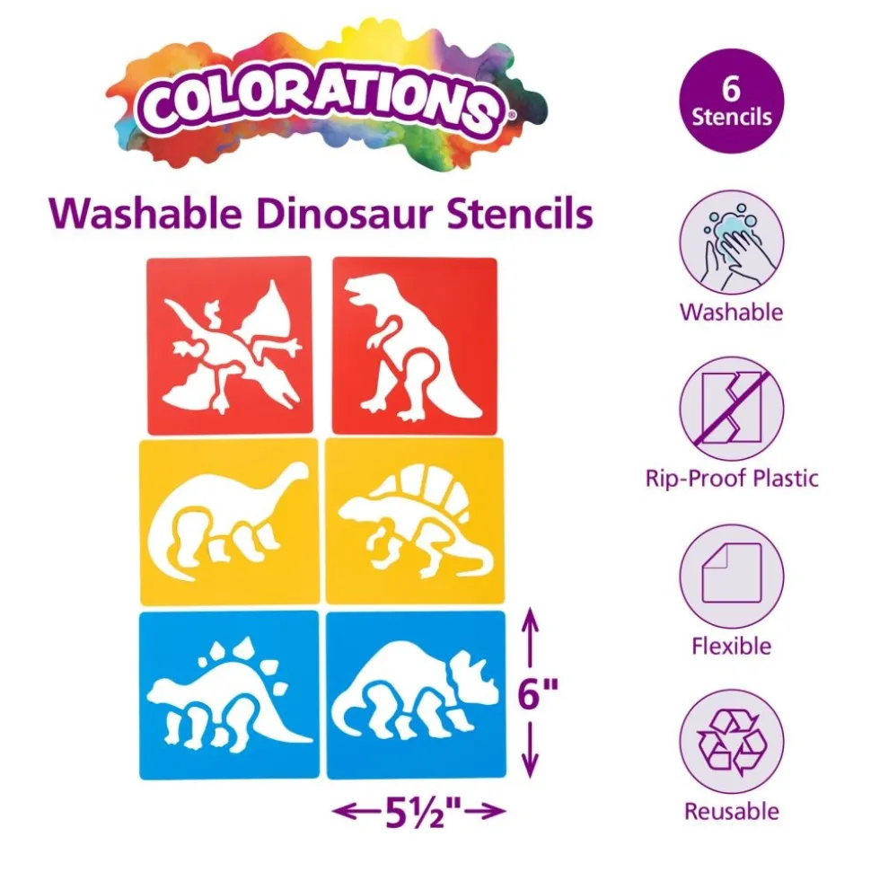 Washable Plastic Dinosaur Stencils - Set of 6