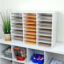 White 27-Slot Mail Center With Trays - 6-Color Grouping