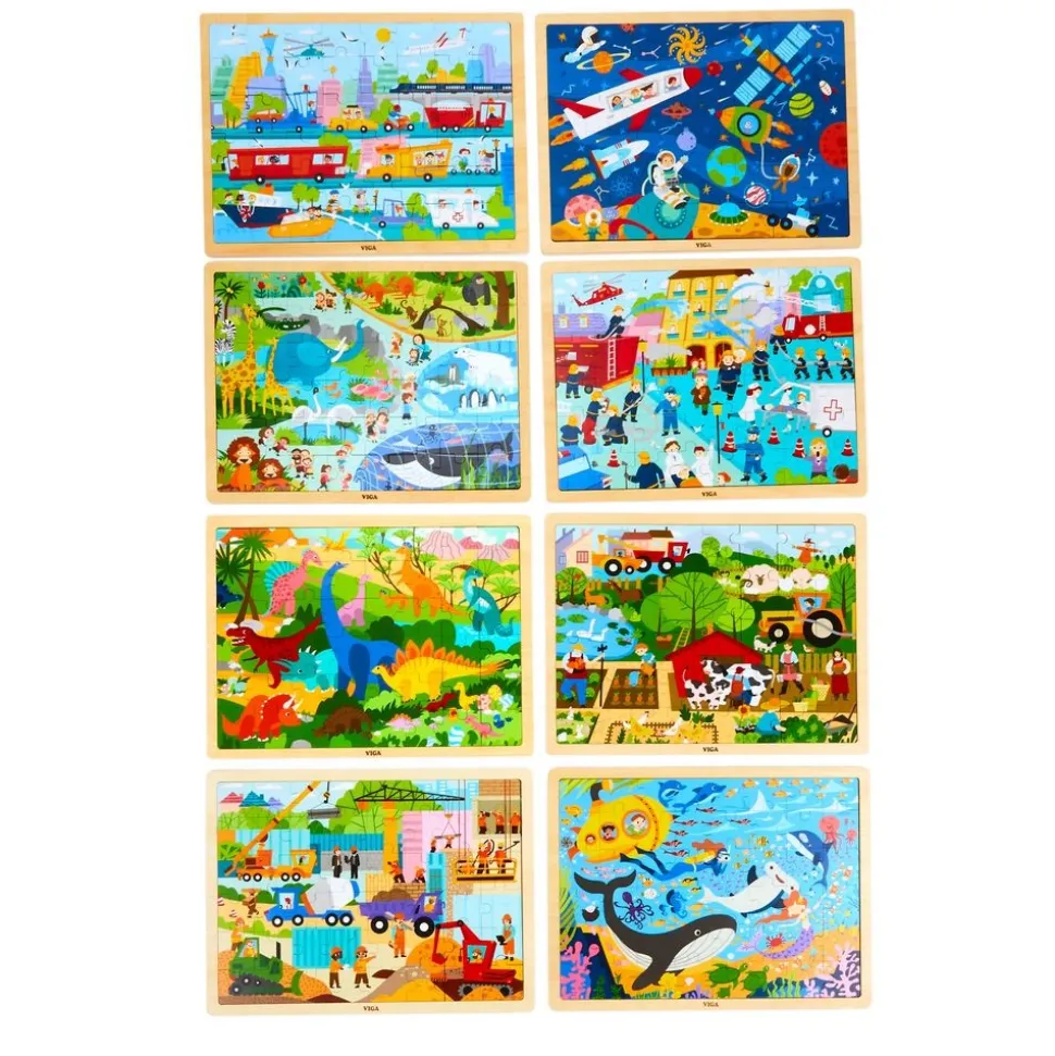 Wooden 48-Piece Puzzle Kit - Set of 8