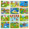 Wooden 16-Piece Puzzle - Set of 12 with Storage Shelf