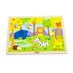 Wooden 24-Piece Puzzle - Set of 12 with Storage Shelf