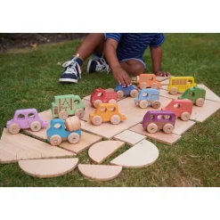 Wooden Vehicles, Set of 12 - Rainbow
