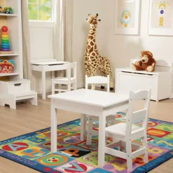 Wood Table and Chairs 3-Piece Set, White