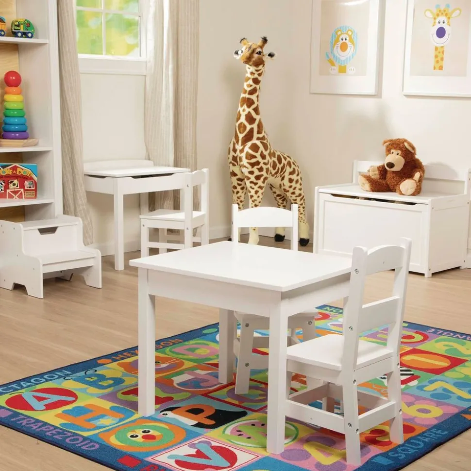 Wood Table and Chairs 3-Piece Set, White