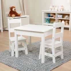 Wood Table and Chairs 3-Piece Set, White
