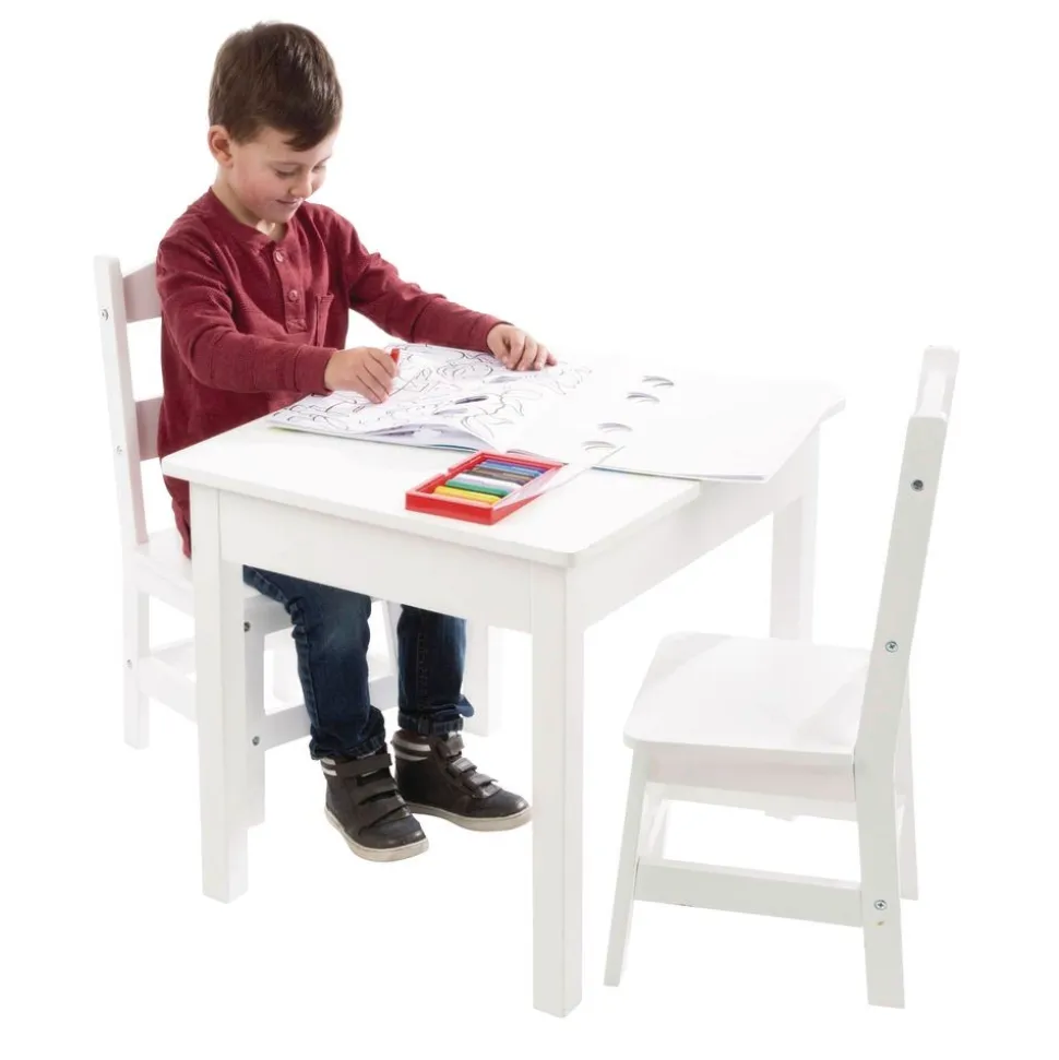 Wood Table and Chairs 3-Piece Set, White