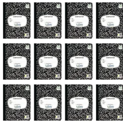 Writing Journal, 100 Sheets, Marble Black - Set of 12