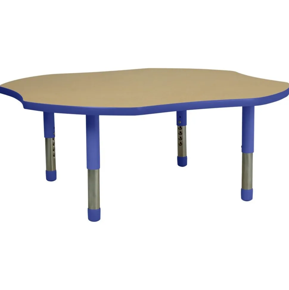 48" x 48" Clover Activity Table with Adjustable Tiny Tot Legs - Maple/Blue