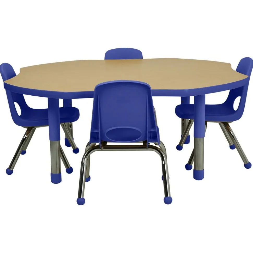 48" x 48" Clover Activity Table with Adjustable Tiny Tot Legs - Maple/Blue