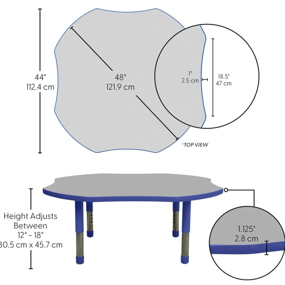48" x 48" Clover Activity Table with Adjustable Tiny Tot Legs - Gray/Blue
