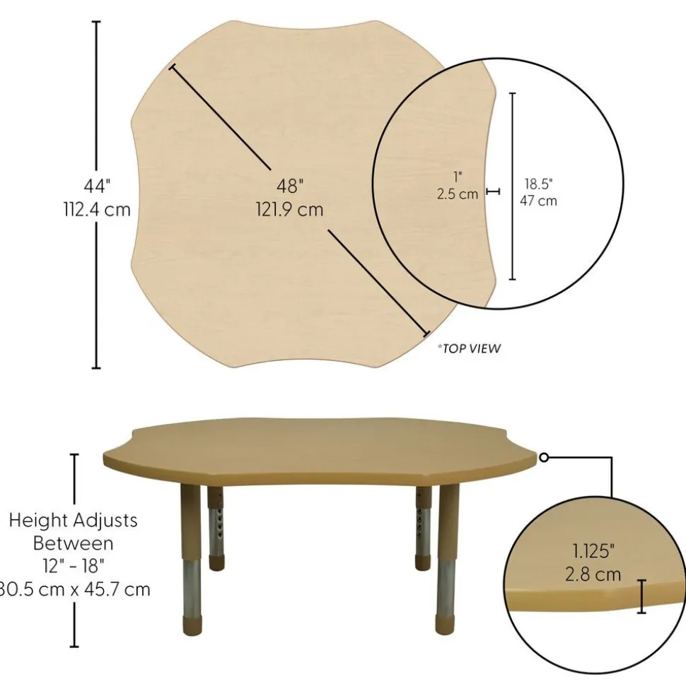 48" x 48" Clover Activity Table with Adjustable Tiny Tot Legs - Maple/Maple