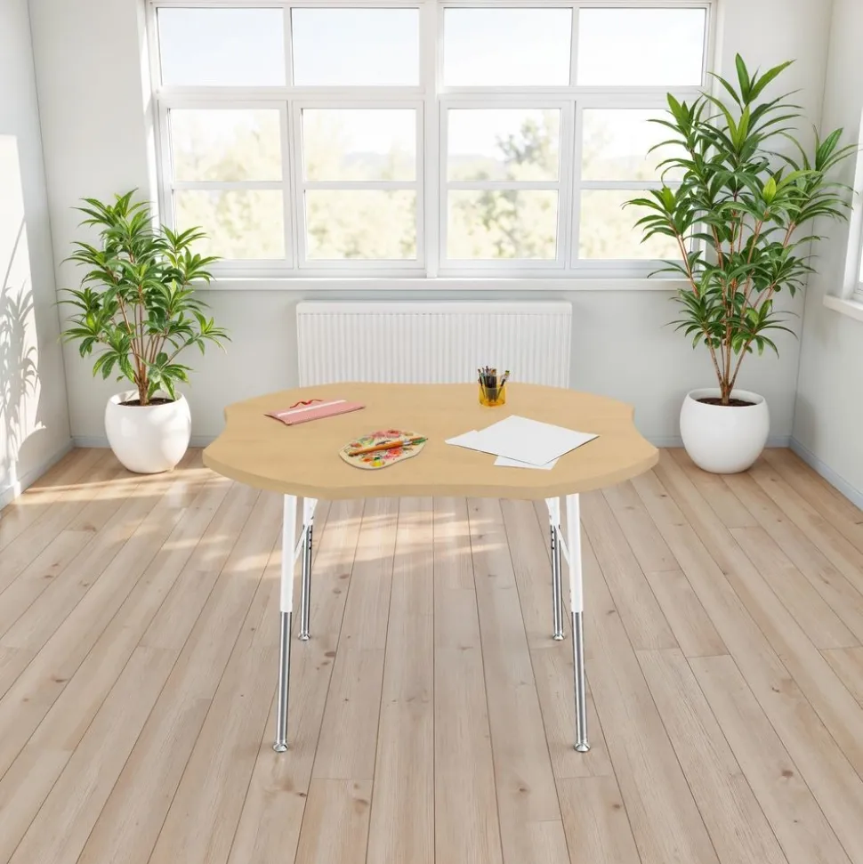 48" x 48" Clover Thermofused Woodgrain Activity Table with Adjustable Standard Legs - Maple/White