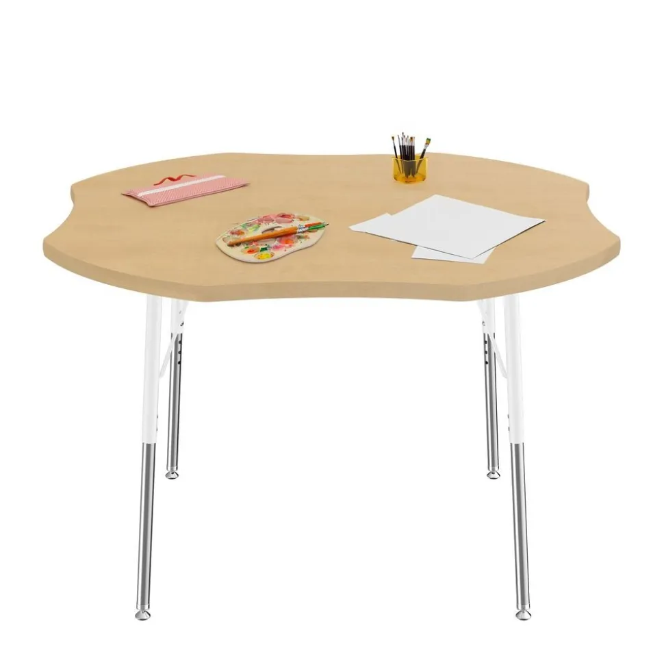 48" x 48" Clover Thermofused Woodgrain Activity Table with Adjustable Standard Legs - Maple/White
