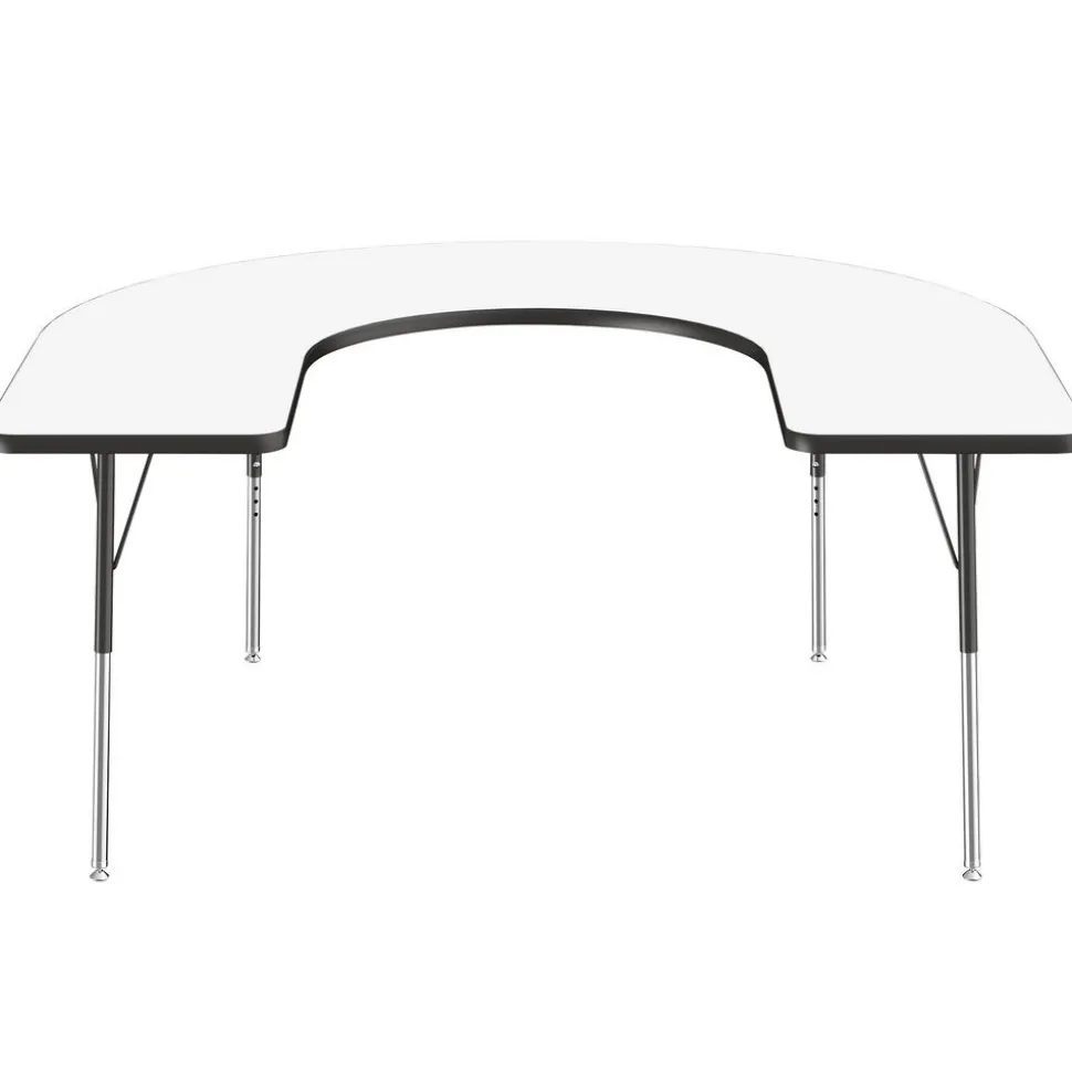 60" x 66" Horseshoe Dry-Erase Activity Table with Adjustable Swivel Glide Legs - White/Black