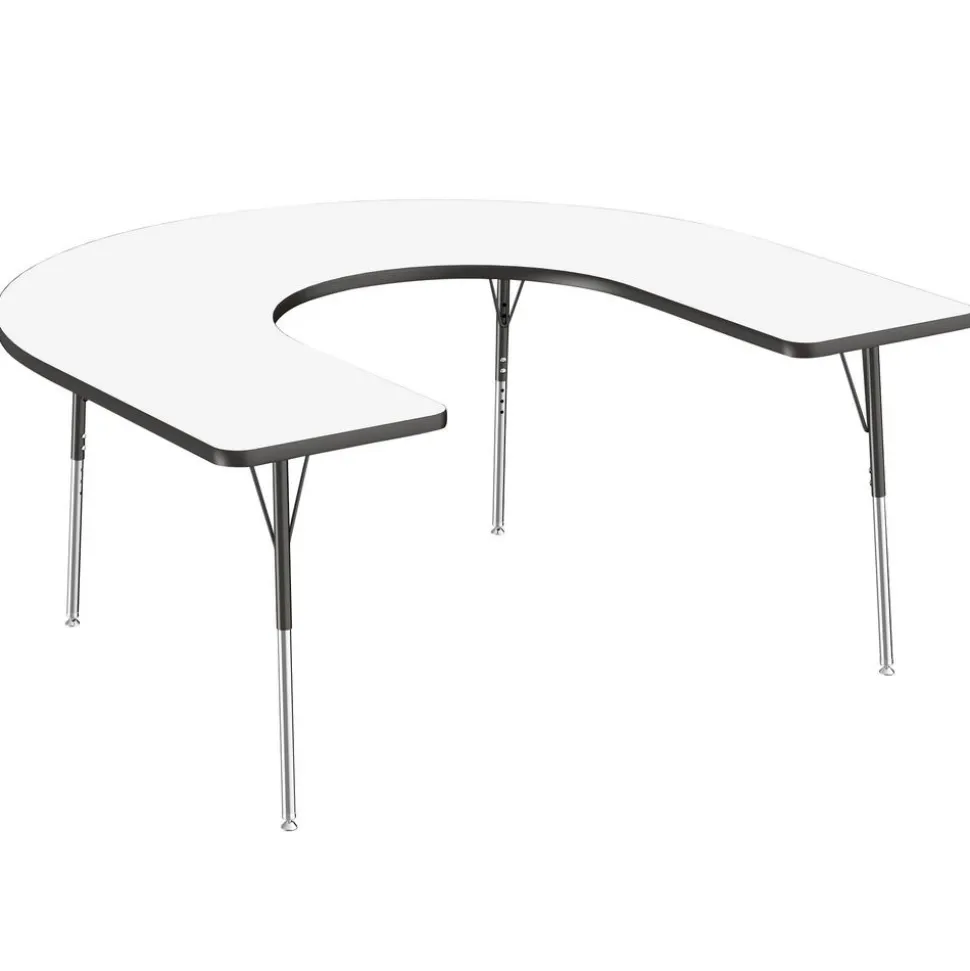 60" x 66" Horseshoe Dry-Erase Activity Table with Adjustable Swivel Glide Legs - White/Black