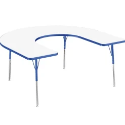 60" x 66" Horseshoe Dry-Erase Activity Table with Adjustable Swivel Glide Legs - White/Blue