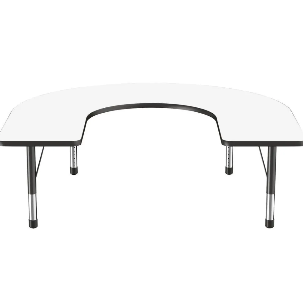 60" x 66" Horseshoe Dry-Erase Activity Table with Adjustable Chunky Legs - White/Black