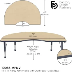 48" x 72" Kidney Activity Table with Adjustable Chunky Legs - Maple/Navy